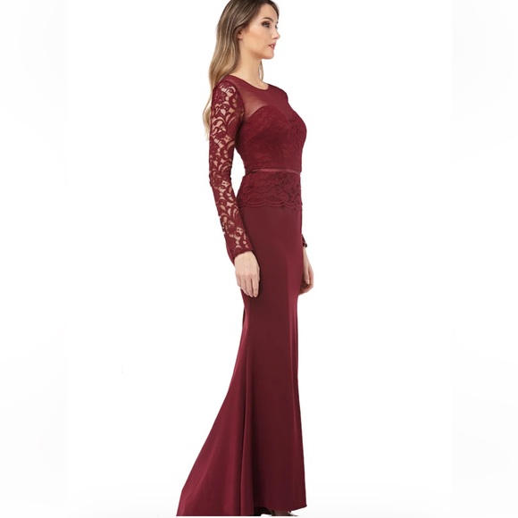 JS COLLECTIONS ILLUSION NECK LACE MERMAID GOWN - Picture 5 of 5